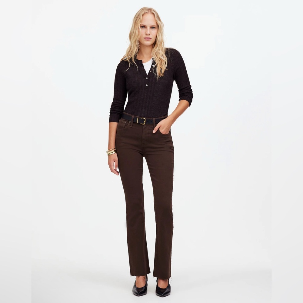 Madewell Kick Out Crop Jeans in Driftwood Brown: Raw-Hem Edition• size 28• NR491